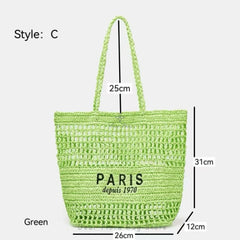 Women's Fashion Large Capacity Handmade Straw Knitting Tote Bag Summer Travel