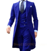 Prom Suits for Men: Royal Blue Long Tail Coat 3 Piece Gentleman Man Suits Male