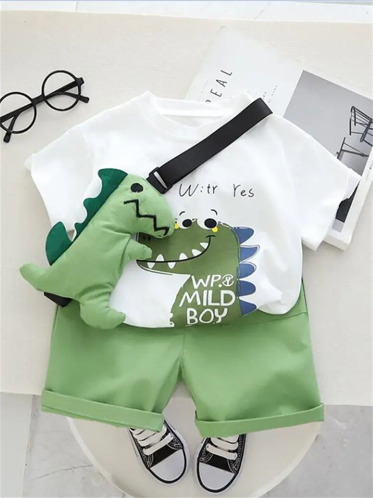 Baby Boys Toddler Big Dinosaure Short Sleeve Tops Pants 2Pcs/set Cotton Kids Outfits Clothing