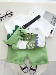 Summer Casual Newborn Baby Boys Toddler Big Dinosaure Short Sleeve Tops Pants 2Pcs/set Cotton Kids Outfits Clothing