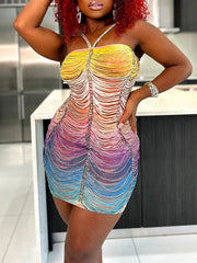 Formal attire Dresses: Backless mini rhinestone summer dress women elegant luxury