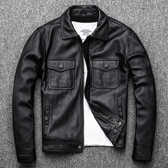 leather jacket casual denim leather coat leather coat PU washed leather, leather soft