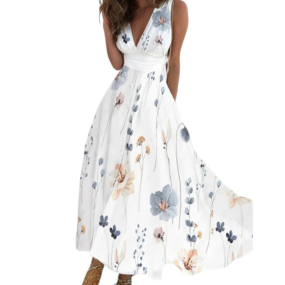 Plus Size Chiffon Floral Print Dress for Women Summer Elegant Bohemian