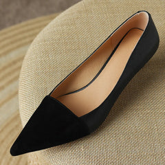 Women's genuine leather patchwork thin high heel pointed toe slip-on pumps elegant