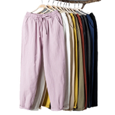 Womens Spring Summer Pants Cotton Linen Solid Elastic waist Candy Colors Pants