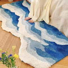 Wave Rug High-Quality Flocking Anti Slip Carpet Bathroom Blue Sea Tufted Carpet