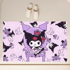 Cartoon Kuromi Cute Floor Mat Anti-Slip Bathroom Kitchen Bedroom Living Room