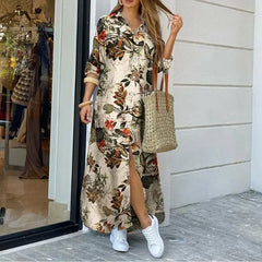 Women Long Sleeve Shirt Dress Spring Autumn Casual Boho Printed Dresses