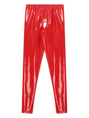 Womens Wet Look PVC Leather Open Crotch Butt Leggings High Waisted Crotchless