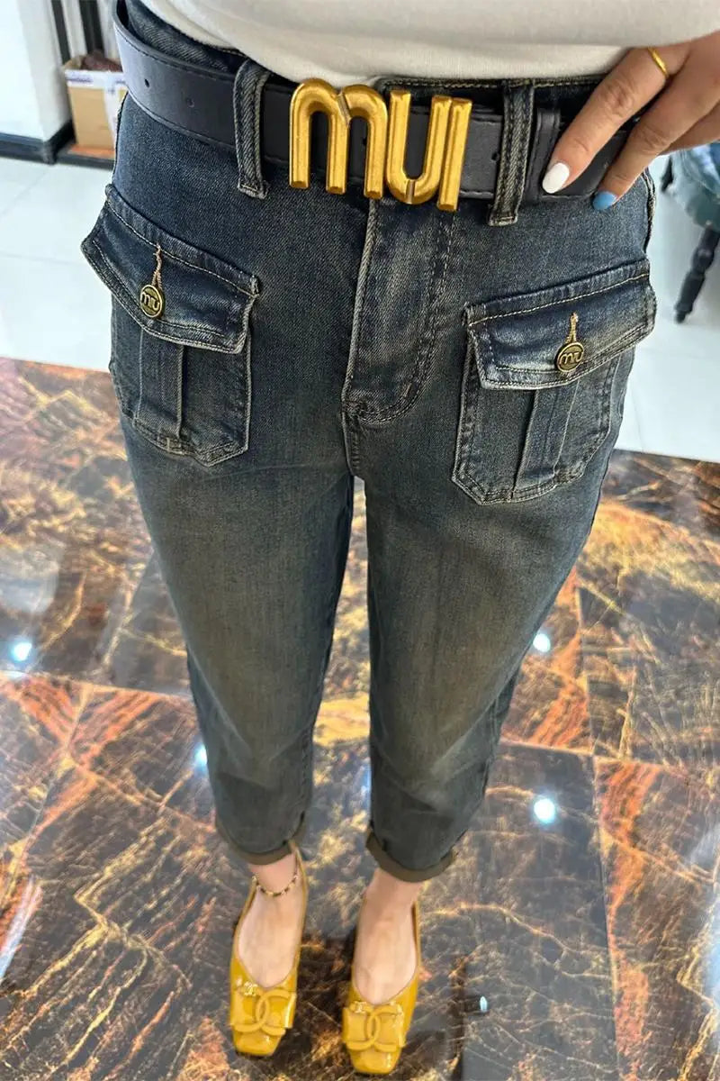 Y2k Women Jeans Large Size Women's European High-waisted Elastic Jeans