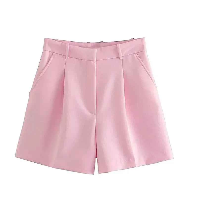 HXAO Female Shorts Black Pink Shorts Woman Summer 2024 Pleated Baggy White Shorts For Women Casual High Waist Short Pants