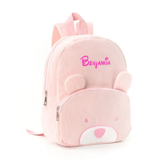 Customized Name Toddler Backpack Cartoon Bear Corduroy Large Capacity Backpack Embroidered Name Backpack Plush Bag