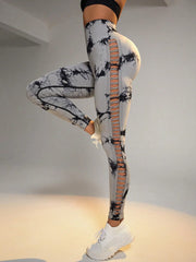 Women Tie Dye Hollow Out Leggings Sports Yoga Pants Fitness Sportswear