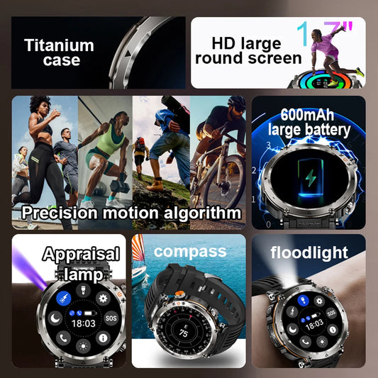 2025 New Fashion Luxury 5ATM Watch HT30 GPS Compass Smart Watch Outdoor Sport Man AMOLED 366*366 NFC Heart Rate IP68 Smartwatch