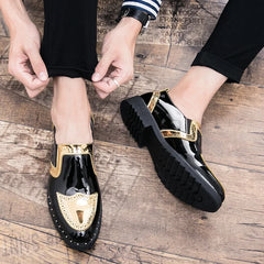 Platform leather shoes Casual Men Brogue Patent Leather Shoe Man
