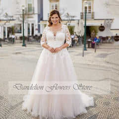 Exquisite Wedding Dresses For Women Bride O-Neck Three Quarter Sleeves Bride Gowns