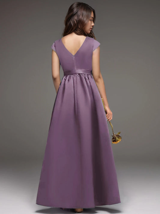 Teen Girl Purple Long Dress for Birthday Party Performance Featuring Elegant Evening Gown
