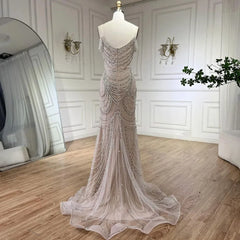 Evening Dresses: White Strapless Mermaid Luxury Evening Dresses Gowns
