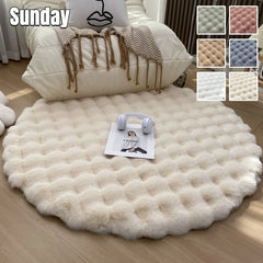 Plush Round Carpets for Living Room, Faux Rabbit Fur Mat, Soft Bubble Velvet Area Rugs