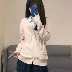 College Sweater Outerwear Cardigan JK Uniform Autumn Winter Japanese Solid