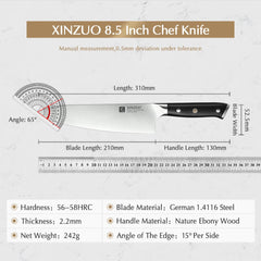 8.5'' Inch Chef Knife High Carbon Din 1.4116 Slicing Stainless Steel German