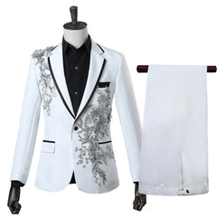 Beach Wedding Outfit Men: Elegant Appliqued Two-piece Men's Suit for Wedding Banquet