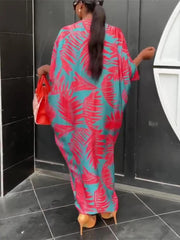 iDress Plus Women's Printed Wide Satin Loose Short Bat-wing Sleeve Dress Fashion