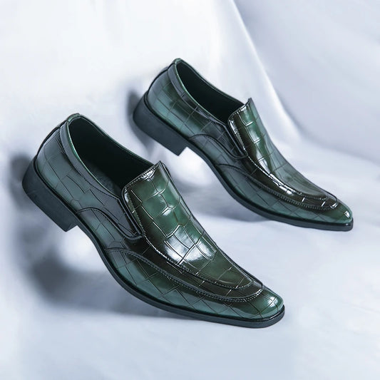 Fashion Square Toe Dress Shoes For Men Slip On Party Loafers Formal Chelsea Social Shoe