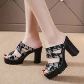 Womens Comfortable Heels: Block Size Platform Slippers Women Shoes High Heels