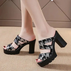 Womens Comfortable Heels: Block Size Platform Slippers Women Shoes High Heels
