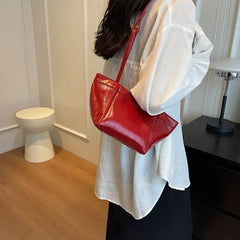 Design Sense Red Women Fashion Texture Shoulder Bag Popular