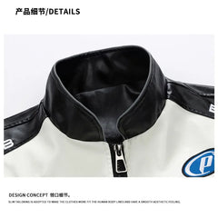 American PU Leather Coat for Men Spring and Autumn New Stand Collar Trendy Pu Jacket