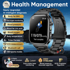 2025 New Five organ examination Health Care Smart Watch Men ECG+PPG Uric Acid Blood Fat Bluetooth Call Sports tracker Smartwatch