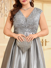 Homecoming Dresses: Plus Size Plus Size Luxury Gold Satin V-Neck Evening Dress