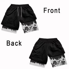 men's double layered shorts men anime high waisted oversized breathable sports