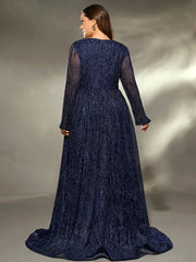 Mgiacy plus size V-neck irregular cross folding long sleeve toothpick fold sequin