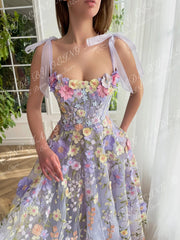 Homecoming Dresses: Prom Dresses With Spaghetti Straps Pastoral 3D Flowers