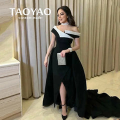 Homecoming Dresses: A-Line Black Satin Evening Gowns Backless Long Prom Dress
