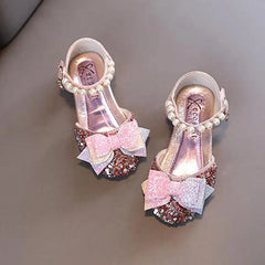 Girl Princess Flats Shoes Spring Children's Sequins Sandals Bow PU Fashion Baby Kids