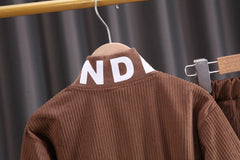 Baby boy clothes corduroy zipper long sleeved casual sports two-piece set for 0-5 year old fashionable girls with top and pants