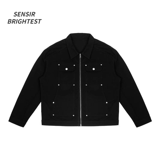 American Style High Street Metal Stud Denim Jacket Men's Brand Retro Hip-hop Jacket