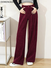 Fashion High Waist Women Retro Corduroy Pants Fall Wide Leg Causal Loose Trousers