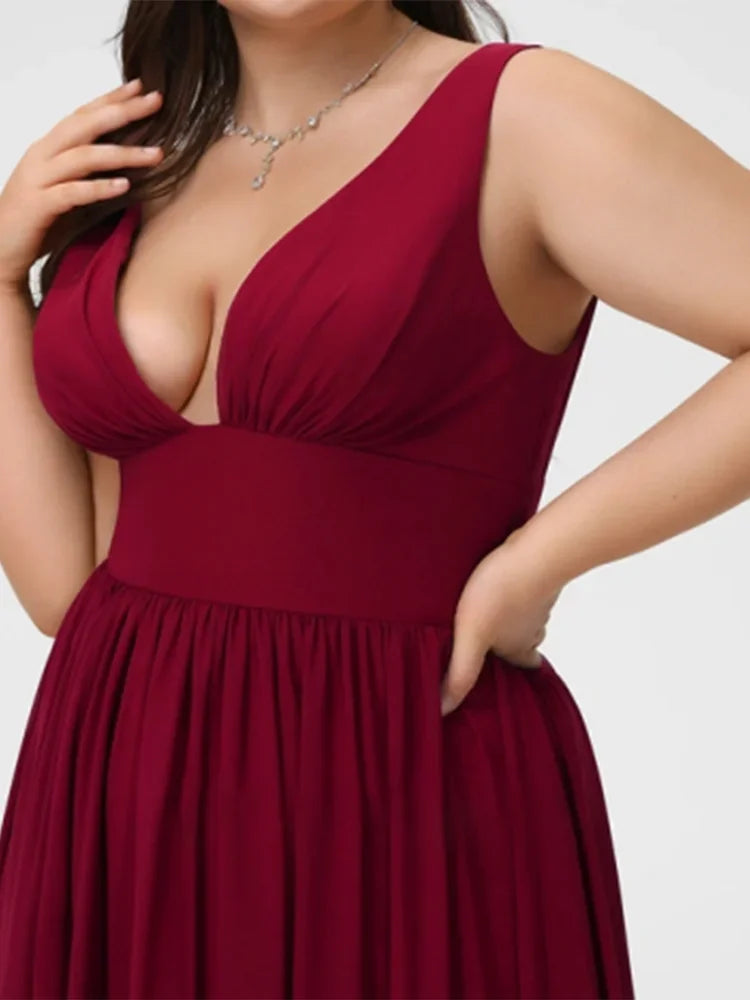 Plus Size Classic Mother of the Bride Dresses A-Line V-neck Waistband Chiffon