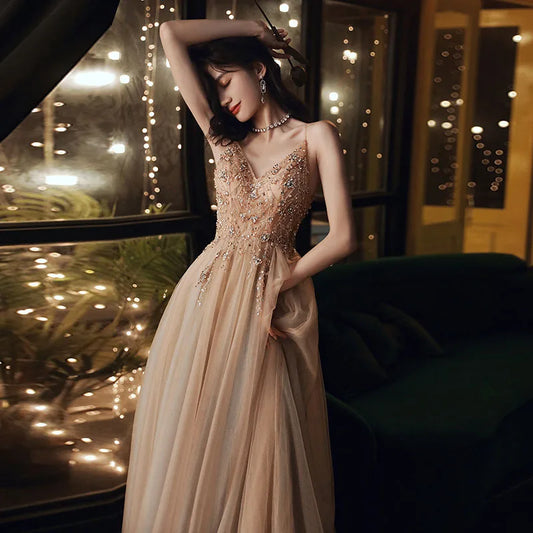 Homecoming Dresses: Halter Champagne Prom Dress For Women