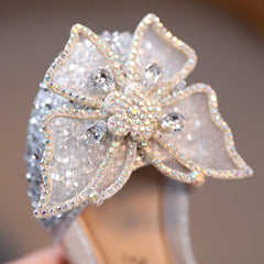 Girls Rhinestone Bow Sandals Summer Fashion Sequins Soft Girls Princess