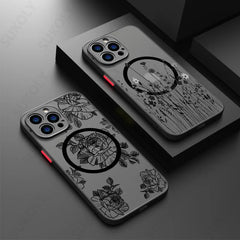 Flowers Pattern For iPhone 16 15 14 Pro Max 13 12 11 Pro Max Case For Magsafe Wireless Charging Matte Acrylic Hard Phone Cover