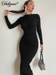 Formal attire Dresses: Solid Back Slit Ruched Women'S Maxi Dress
