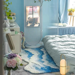 Creative Wave Rug High-Quality Flocking Anti Slip Carpet for Bathroom Ocean Tufted