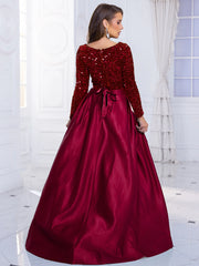 Homecoming Dresses: Modest Stretch Sequin Full Sleeve Evening Party Gown