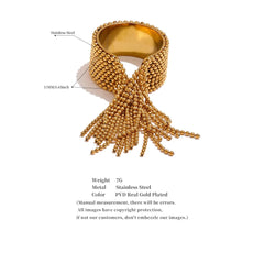 Statement Stainless Steel Chain Tassel Finger Ring Adjustable 18K PVD Plated